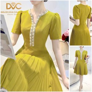 Đầm đính hột Xanh cốm (S-XL) - Cái