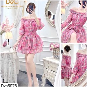 Đầm Hồng nhí trễ vai S- XL