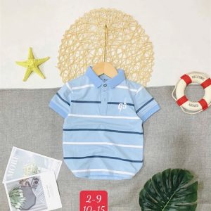 Áo thun sọc cổ bẻ bé trai 2-15